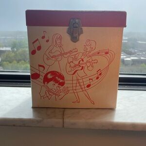 1960's Red Amfile Platter-Pak 45rpm Record Case Musical Notes Stacker